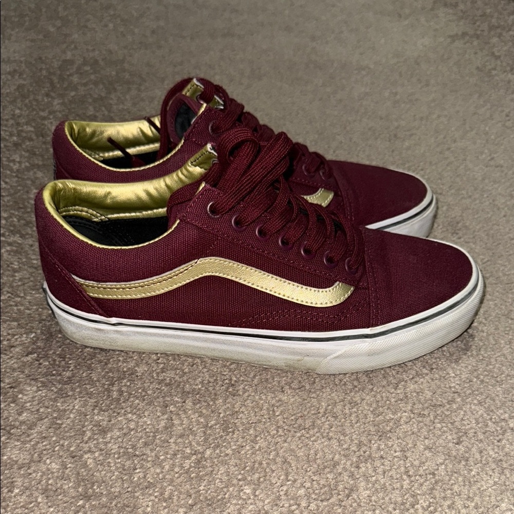 Burgundy and Gold Sneakers